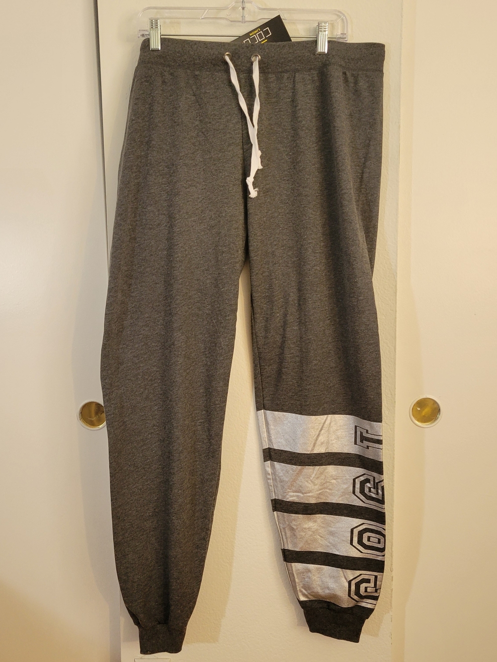COCO Limon  Gray Graphic Panel Joggers with Contrast Leg Stripe